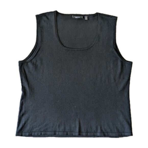 Carlisle Black Scoop Sqaure Neck Sleeveless Tank Top Sz XXL Silk Cashmere Blend - Picture 1 of 5